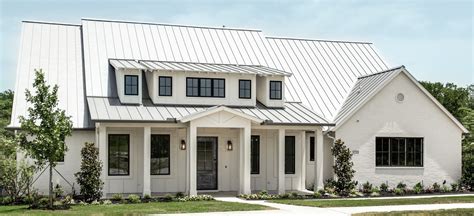 white painted brick house with metal roof|white metal roof exterior homes.